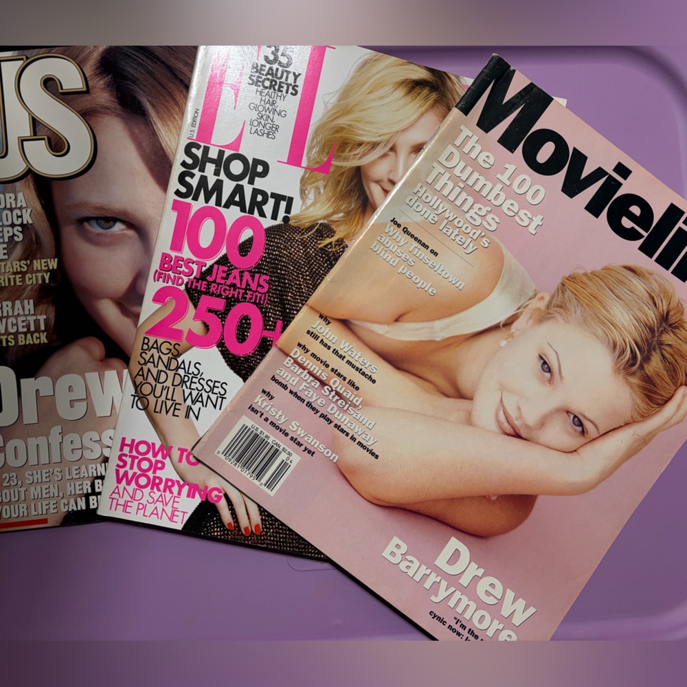 Assorted Fashion Magazines with Drew Barrymore on the cover 🍓